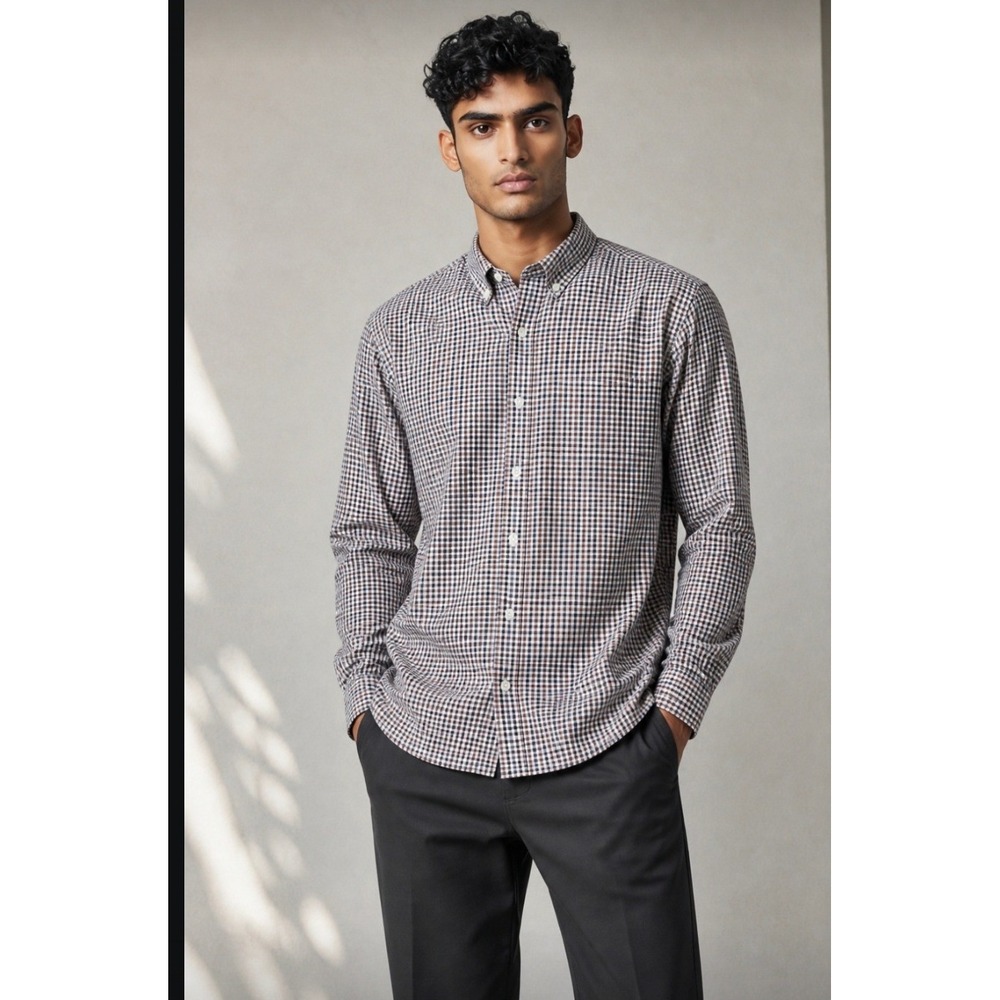 J.Crew Mens Gingham Button Down Shirt Blue Brown White Cotton Size M